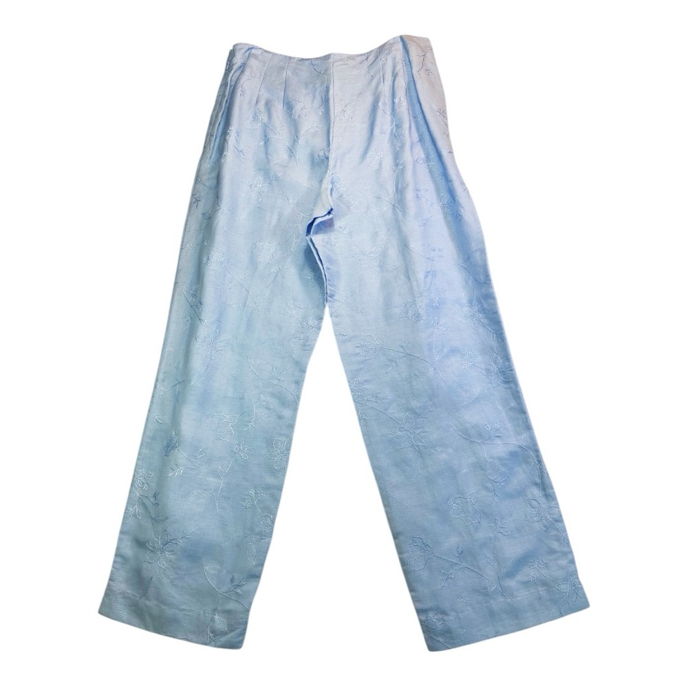 Statements Bon Ton vintage Light Blue Floral Embroidered linen rayon Pants 10